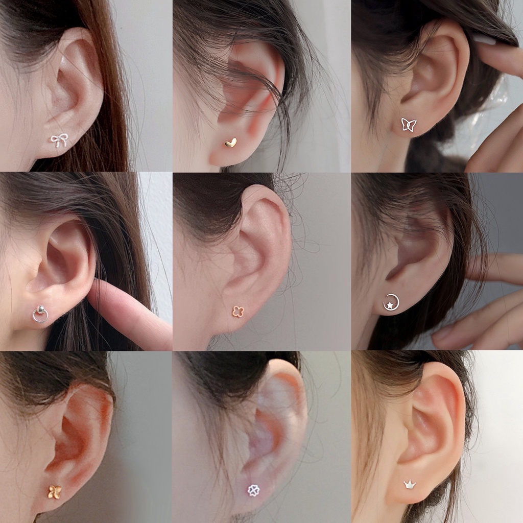 ต่างหูเงิน 925 ลายมินิมอล สไตล์เกาหลี แพ้ง่ายใส่ได้ รูปที่ 2