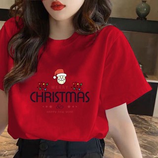 (พร้อมส่ง)CX เกาหลีเสื้อยืดขนาดบวกคอกลมการ์ตูนคริสมาสต์รูปแบบการพิมพ์เสื้อยืดเสื้อยืดขนาดใหญ่สําหรับผู้ชา J&gt;i