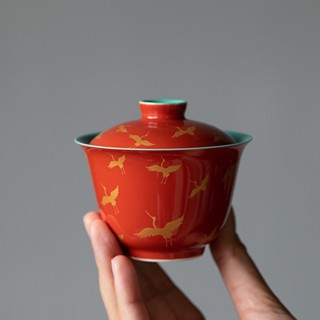 Forbidden City Red Sancai Gaiwan [Huayun] ชุดถ้วยชาเซรามิก สไตล์จีน กังฟู