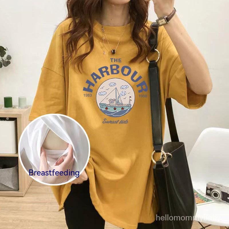 คลอดบุตร เลี้ยงลูกด้วยนมTเสื้อ  ผู้หญิง  แขนสั้น ในส่วนที่ยาวของเสื้อ หลวม หลาใหญ่   เลี้ยงลูกด้วยนมเลี้ยงลูกด้วยนมเสื้อ
