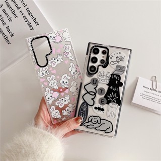 น่ารักสติกเกอร์สุนัข และความรักกระต่ายเคสป้องกัน Samsung Galaxy S23 Ultra S23 S23 Plus S22 Ultra S22 plus S22 S21 S21 plus s21ultra s20 s20 plus s20ultra Case ใหม่ ขอบสี เรียบง่าย โปร่งใส ป้องกันการหล่น ซิลิกาเจล นุ่ม ซัมซุง เคส