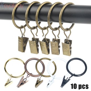 #ROYALLADY#10 Pack Metal Curtain Pole Rod Voile Net Rings Hooks With Clips Hanging 35mm	  .