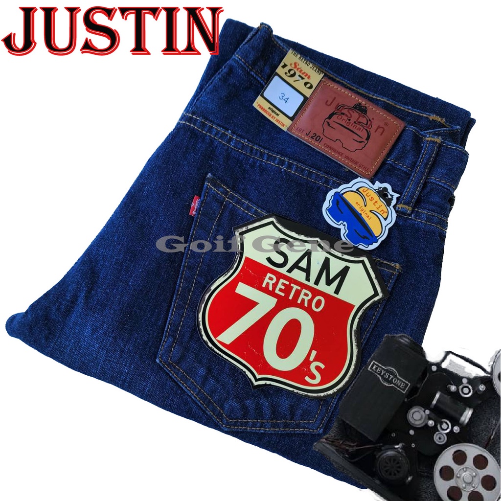 Justin กางเกงยีนส์ ทรงขาเดฟ ริมแดง สี ไบโอ สินค้าพร้อมส่ง1