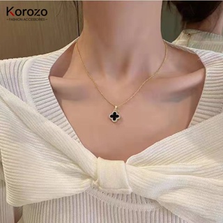 Korozo สร้อยคอโซ่ จี้ใบโคลเวอร์สี่แฉก ประดับเพทาย เรียบง่าย ของขวัญ สําหรับผู้หญิง