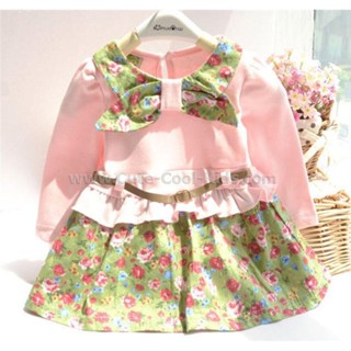 Dress-568 ชุดกระโปรง เด็กหญิงสีชมพู Size-90 (1-2Y)