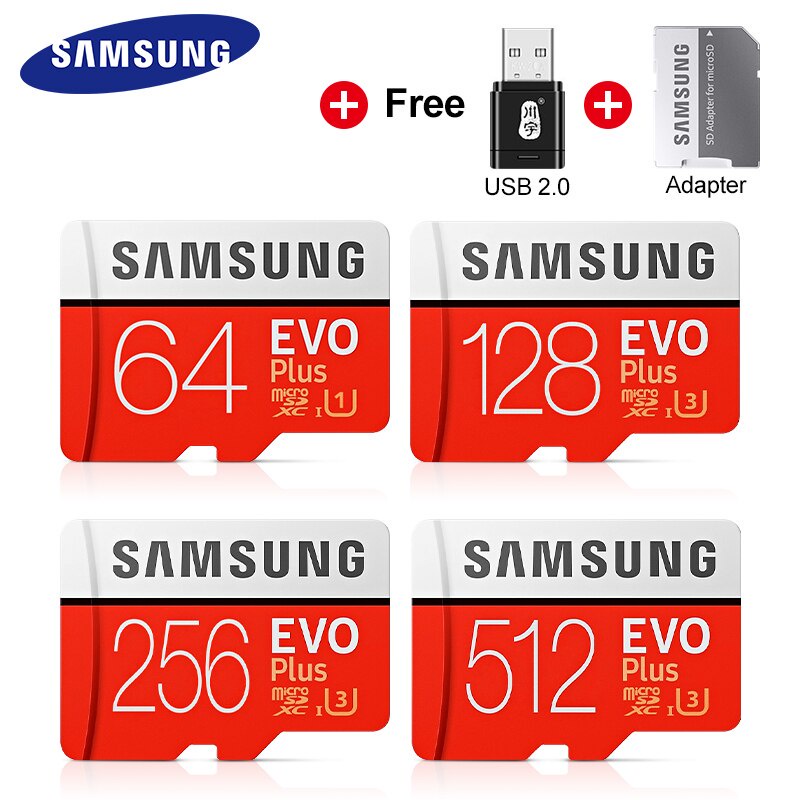 แฟลชการ์ดหน่วยความจํา SAMSUNG EVO Plus 4K Ultra HD Micro SD 256GB 128G 64GB Class10 MicroSD C10 UHS-I