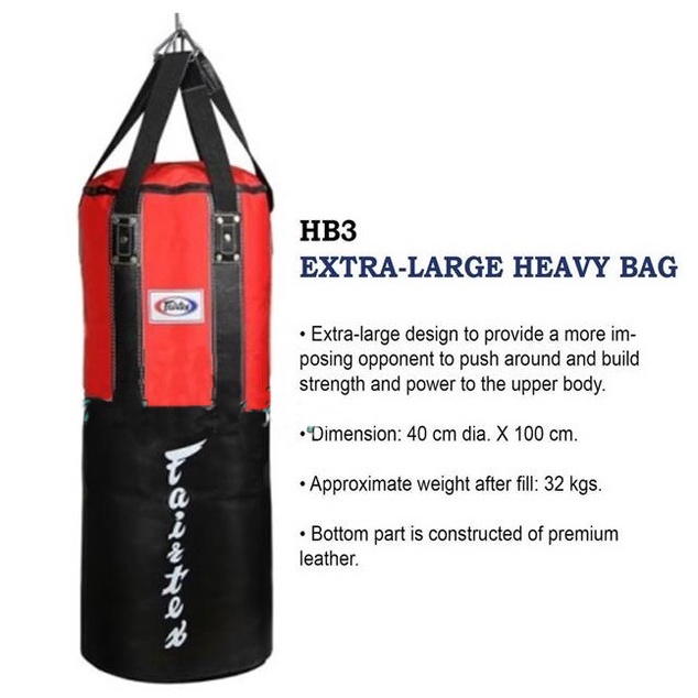 Fairtex Heavy Bag HB3 Extra Large black red (Un filled) กระสอบทรายเเฟร์เเท็กซ์ HB3 สีดำ เเดง หนังเเท้ (ไม่บรรจุ )