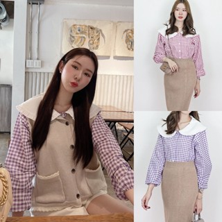 ชมพู/ม่วง/แดง 🧧 SLYQ JELLY GINGHAM COTTON BLOUSE เสื้อเบลาส์ลายตารางแต่งปก