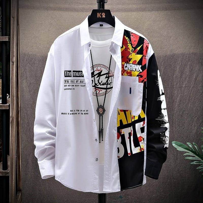 Kemeja Muse เสื้อเชิ้ต Distro แขนยาวผู้ชายพิมพ์ลายมีกระเป๋าด้านหน้า
