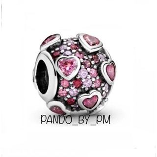 (พร้อมส่ง)Pandora Hearts Pave Charm ชาร์มกลมหัวใจชมพชมพู ชาร์มPandoraของเเท้100%