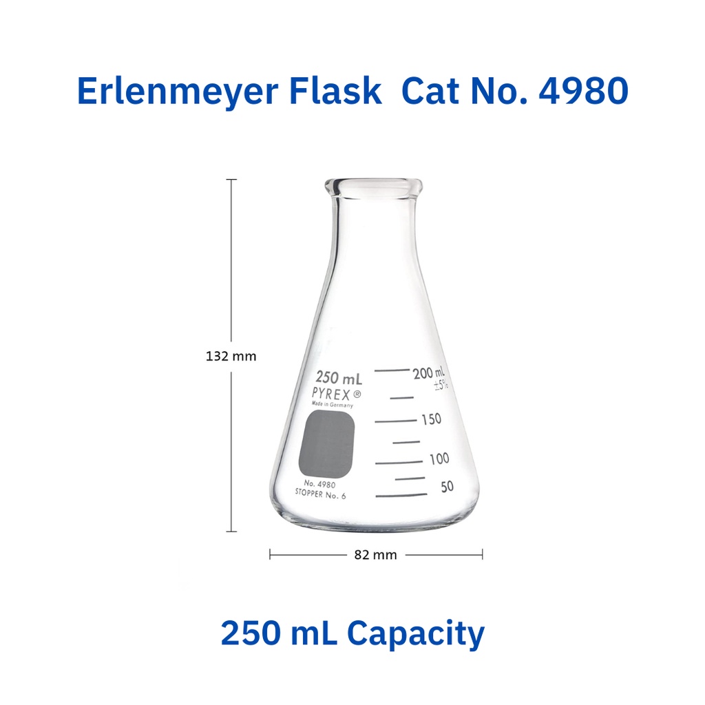 Erlenmeyer Flask ขนาด 250 ml. Brand Pyrex จำนวน 1 ใบ
