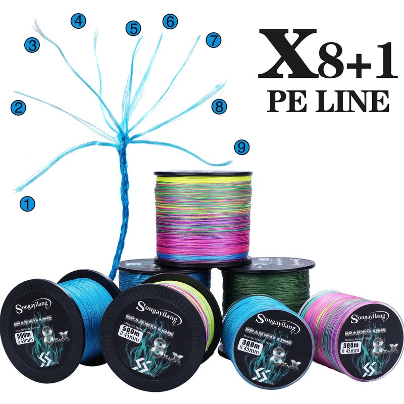 Sougayilang ใหม่มาถึง Super Strong Nine Strands สายถัก PE สายตกปลา 9 Strands  300-500M สายตกปลาที่มีสีสันเครื่องมือตกปลา