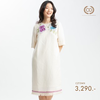 C&amp;D ชุดเดรส LINEN DRESS ชุดแซกยาว สีครีม (CZT3WH)