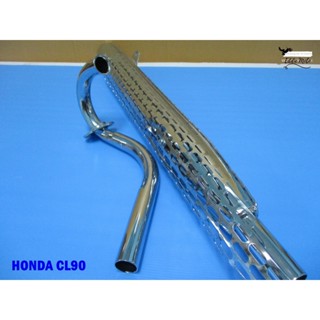 HONDA CL90 EXHAUST PIPE (SWEPT TYPE) &amp; HEADER PIPE "CHROME" SET  //  ท่อยก ท่อไอเสีย พร้อม คอท่อไอเสีย โครเมี่ยม