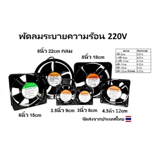 พัดลม 3นิ้ว 8cm / 3.5นิ้ว 9cm / 4.5นิ้ว 12cm / 6นิ้ว 15cm / 8นิ้ว AC 220V RACK FAN/Cooling Fan ตัวขอบพัดลมเป็นเหล็ก