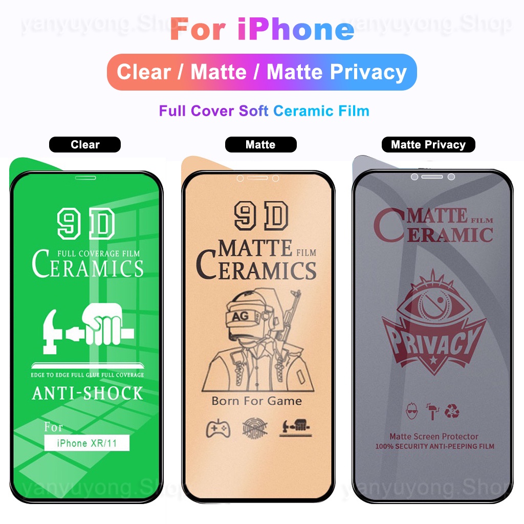 【3 In 1】ฟิล์มกระจกนิรภัยกันรอยหน้าจอ เนื้อแมตต์ เซรามิค ใส เป็นส่วนตัว สําหรับ iPhone 11 12 13 14 Pro Max X XS Max XR 6 6S 7 8 14 Plus 13 12 Mini