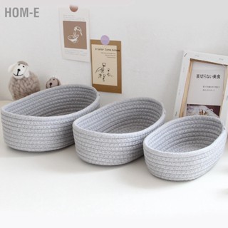 Hom-E 3 Pcs Desktop Storage Basket Oval Organizer Container Cotton Rope Hand Woven for Makeup Snacks