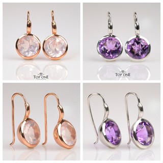 Top1jewelry ต่างหูพลอยแท้ Amethyst Rose Quartz Citrine เงินแท้