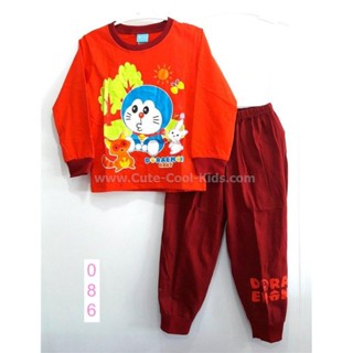 L-PJB-086-thb ชุดนอนเด็ก สีแดง ลายโดราเอมอน Size-90 (1-2Y)