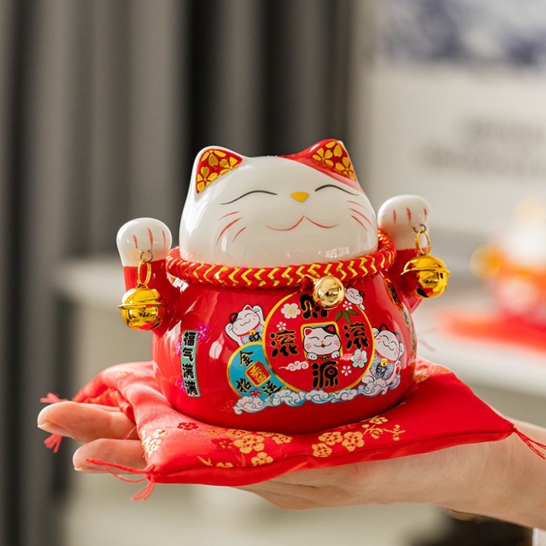 God of Fortune Cat Saving Jar กับ Maneki Neko พรม Waving Fortune Cat, ตกแต่งบ้าน Grand เปิดของขวัญ