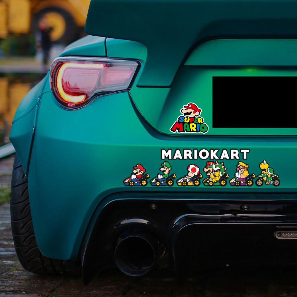 MARIO KART Reflective Motorcycle Sticker Super Mario Classic Game Repairer Car Window Windshield Door Decoration Decals