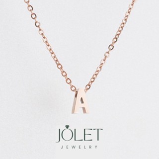 jolet สร้อยคอตัวอักษร สีพิ้งโกล ตัวพิมพ์ใหญ่ A-Z สแตนเลส เลือกความยาว DIY มินิมอลไม่ลอกไม่ดำลงทะเลโดนน้ำหอมได้