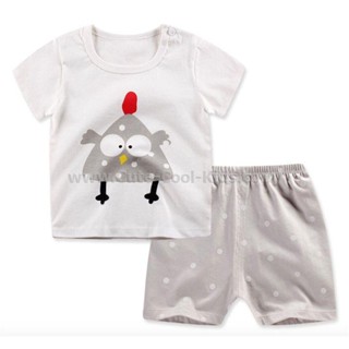 STPB-933 ชุดเซ็ทเด็กผู้ชายแขนสั้นขาสั้น สีเทา ลายไก่ Size-110 (4-5Y)