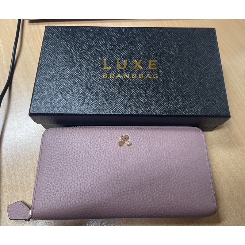 (USED) กระเป๋าสตางค์ใบยาว LUXE BRANDBAG หนังวัว สีชมพู