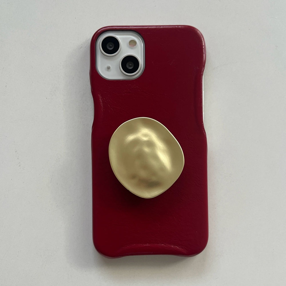 Vintage ปีใหม่ซองหนังสีแดงสําหรับ iPhone 15 14 13 12 16 Pro Max ไม่สม่ําเสมอโลหะทองผู้ถือฝาครอบ