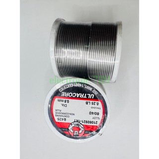 ตะกั่วบัดกรี อัลตราคอร์ เส้นผ่าศูนย์กลางขนาด 0.8 มิลลิเมตร Containing non-corrosive flux Alloy: 60/40 ขนาด: 0.25ปอนด์