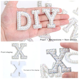 แผ่นแพทช์ รูปตัวอักษรภาษาอังกฤษ ประดับไข่มุก พลอยเทียม DIY ส…