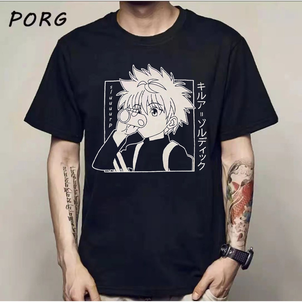 เสื้อยืดคอกลมพิมพ์ลายการ์ตูนอะนิเมะ Hunter x Hunter สำหรับผู้ชาย