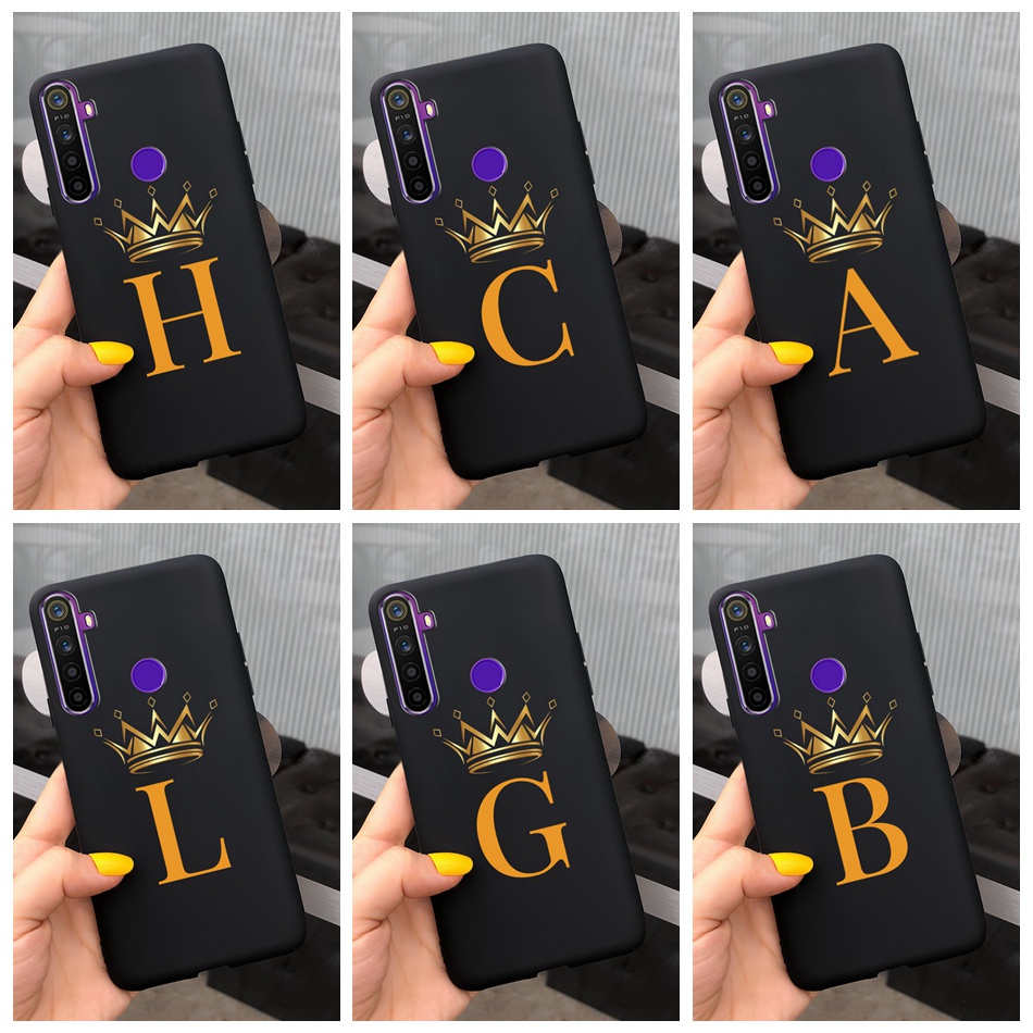 เคสโทรศัพท์มือถือ ซิลิโคนนุ่ม TPU ลายมงกุฎ ตัวอักษร สีดํา แฟชั่น สําหรับ Realme 5 5i 5s 5Pro Realme5 Pro