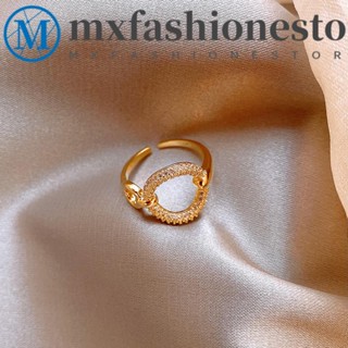 Mxfashione แหวนทองแดง ประดับเพทาย ทรงเรขาคณิต ปรับได้ สไตล์เกาหลี สําหรับผู้หญิง