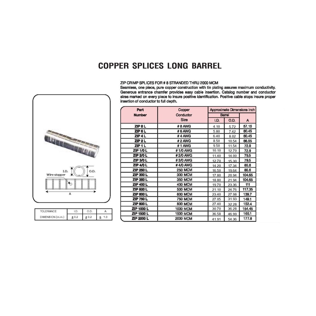 "TOPWELD" (ZIMLUG) COPPER SPLICES LONG BARREL สลีฟต่อสายแรงสูง BY GUNKUL  *** (ราคาต่อ1ตัวค่ะ)***