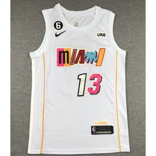 เสื้อกีฬาบาสเก็ตบอล ปักลาย Miami Heat 13 Bam Adebayo สีขาว สําหรับผู้ชาย 2023