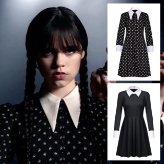 ชุดเดรสคอสเพลย์ อนิเมะ Wednesday Adams สีดํา สไตล์วินเทจ สําหรับผู้หญิง