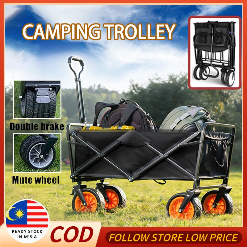 Outdoor Wagon Trolley Camping Trolley รถเข็นพับได้ รถบรรทุกเครื่องมือ รถเข็นช้อปปิ้งแบบพกพา