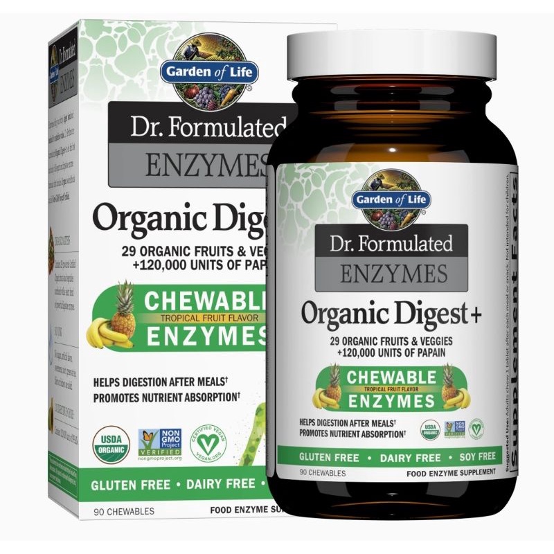 พร้อมส่ง Garden of life Enzymes 29 organic fruits&veggies90chewables EXP:10/2027