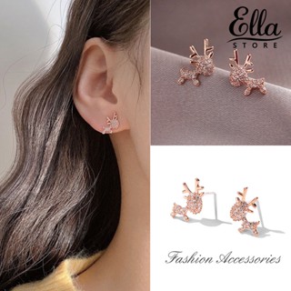 Ellastore123 เครื่องประดับผู้หญิง รูปกวางเอลก์ ประดับพลอยเทียม สไตล์คริสต์มาส