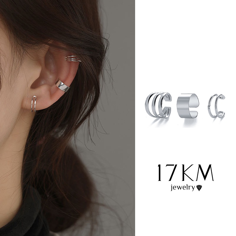 ชุดเครื่องประดับ ต่างหู แบบคลิปหนีบ สีเงิน แบบเรียบง่าย ยาว 17 กม. มี 3 ชิ้น ต่อ