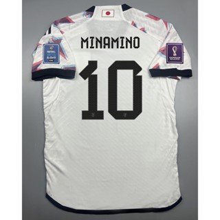 เสื้อบอล เพลเย่อ ทีมชาติ ญี่ปุ่น เยือน 2022-23 Player Japan Away เบอร์ชื่อ 10 MINAMINO  อาร์มฟุตบอลโลก World Cup 2022