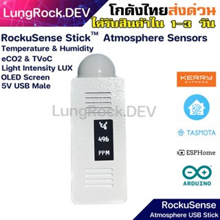 RockuSense Stick Sensors เซนเซอร์วัดค่าแบบ USB อุณหภูมิ ความชื้น eCO2 TVoC แสงสว่าง พร้อมจอใช้ร่วมกับ Home Assistant ได้