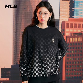 เสื้อกันหนาว คอกลม ผ้าฝ้ายแท้ ปักลายโลโก้ MLB NY ไล่โทนสี สําหรับผู้ชาย และผู้หญิง