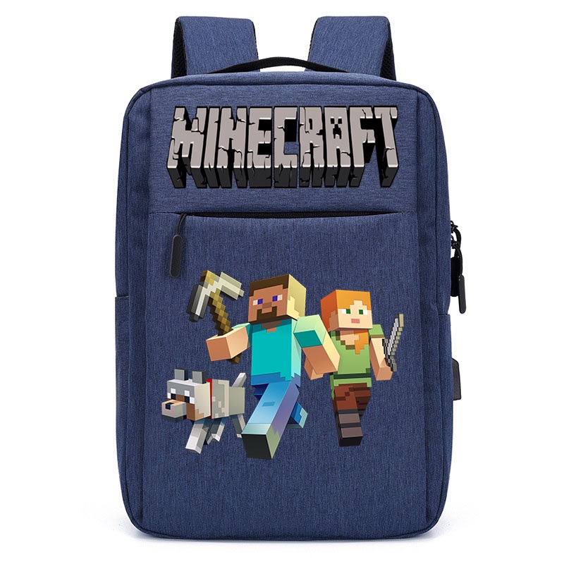 Minecraft กระเป๋าเป้สะพายหลัง กระเป๋านักเรียน ใส่แล็ปท็อป ลายการ์ตูนอนิเมะ อินเตอร์เฟซ USB สําหรับผู้ชาย และผู้หญิง