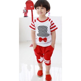 STPB-648 ชุดเซ็ทเด็กผู้ชายแขนสั้นขาสั้น โบว์สีดำ Size-90 (1-2Y)