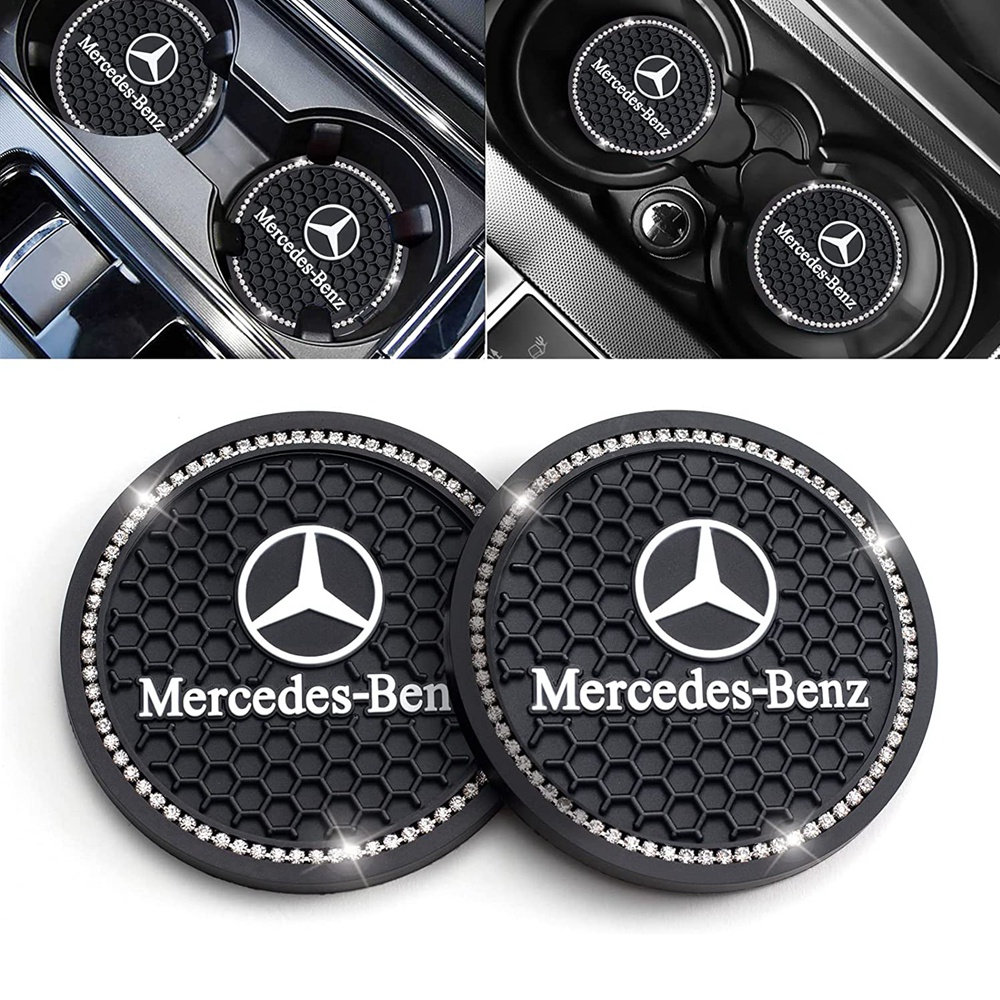 ที่วางแก้วในรถยนต์ Coaster ใช้งานร่วมกับ Mercedes Benz A-Class C-Class CLA CLS AMG GLC GLE GLS อุปกรณ์เสริมสุภาพสตรีน่ารัก, ด้านในเงาใส่แผ่นยางชุด