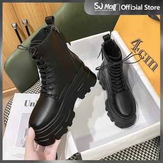 Korean Fashion high cut women casual trending decorleather MaryJane ankle boots ( 2  zipper +laces )