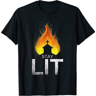 เสื้อยืด พิมพ์ลาย Stay Lit Occult Burning Church Satanic Witchcraft แฟชั่นยอดนิยม