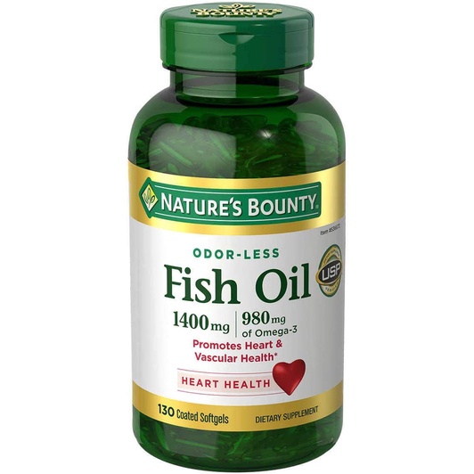 Fish Oil Nature’s bounty 1400 mg   น้ำมันปลา 130 เม็ด บำรุงระบบหัวใจ หลอดเลือด สายตา